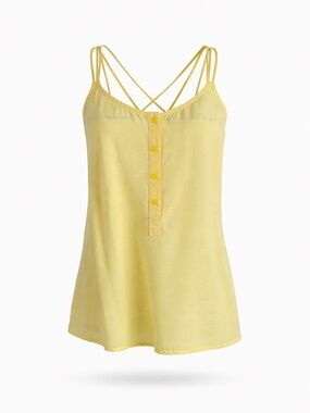 NWOT Anthropologie Cloth & Stone Butter Yellow Button Cami Cross Strap Sz XS